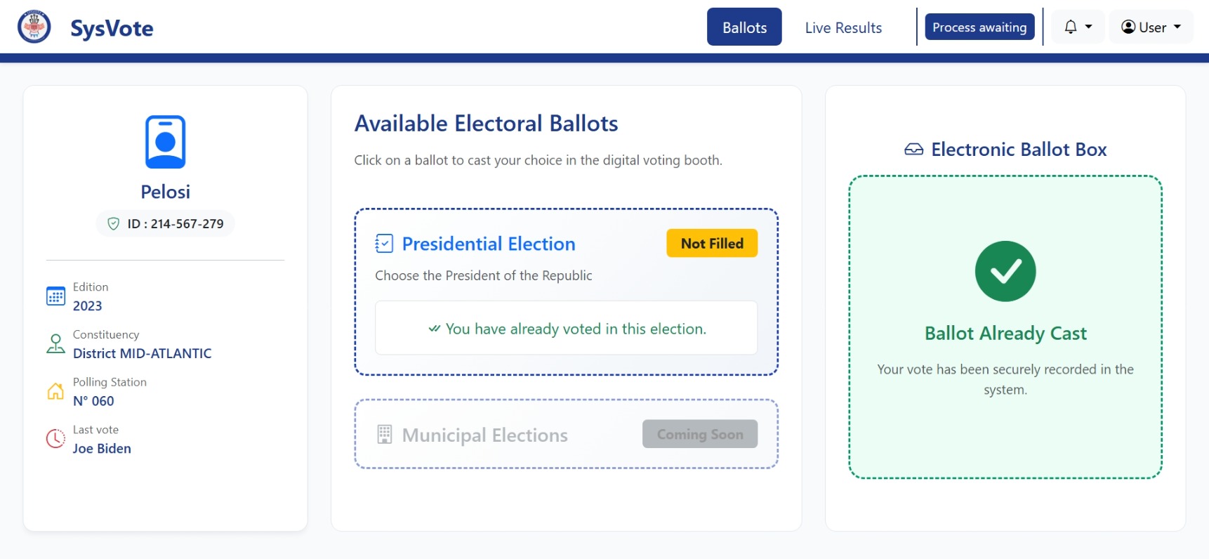 Ballot Confirmation Window