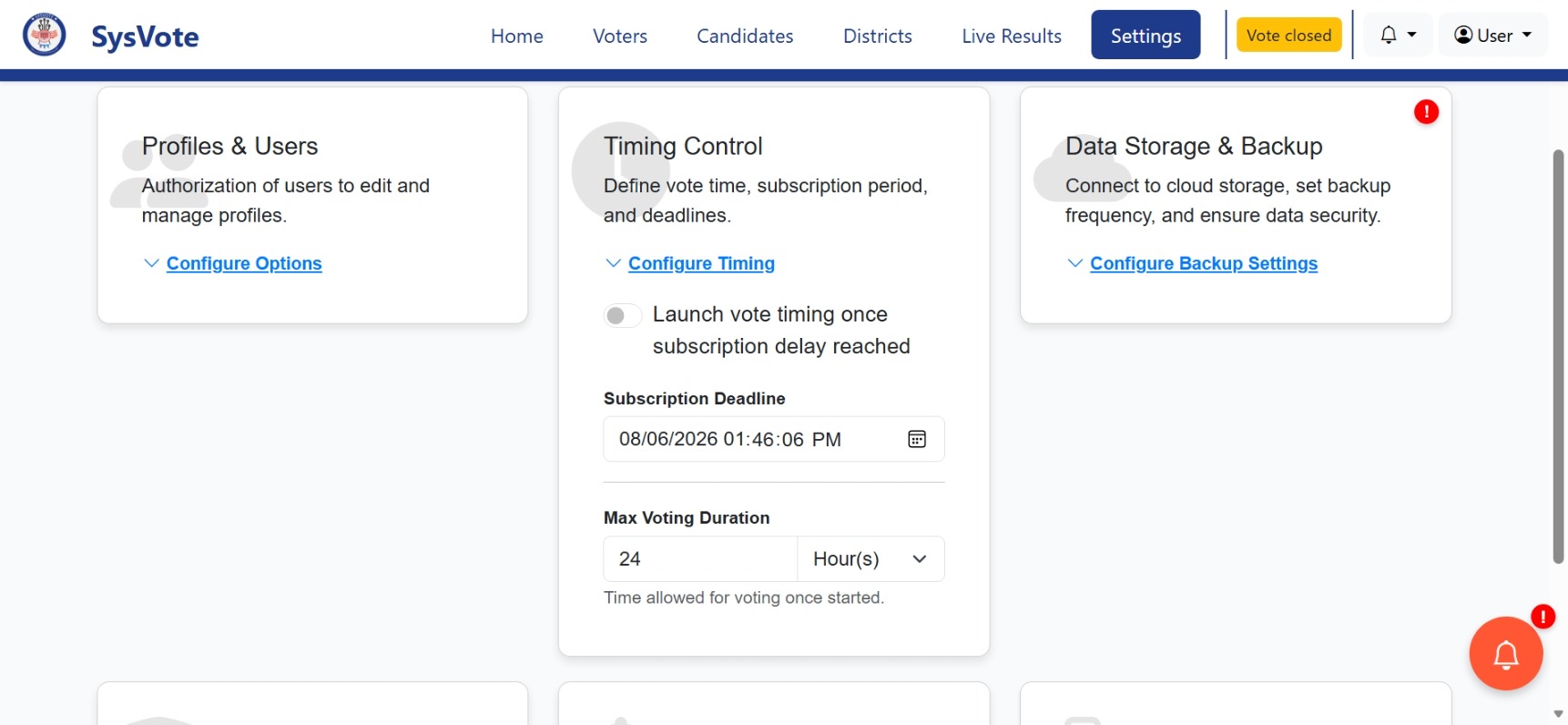 Security Settings Panel